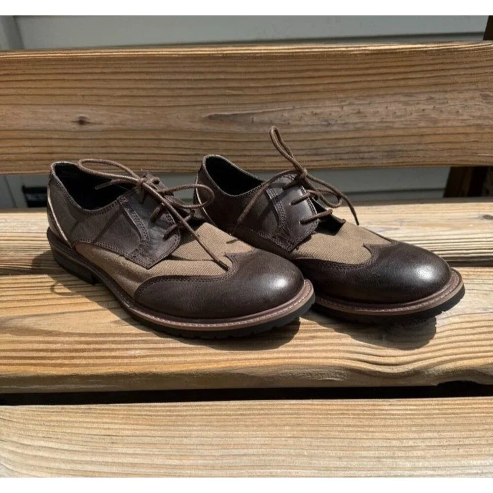 Robert Wayne Atlas Shoes Mens 8 Brown Leather Wingtip Dress Casual Work
